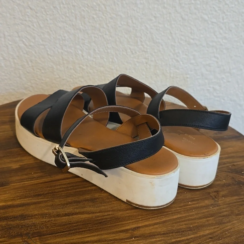 Mila Paoli Womens Black Italian Leather Platform Sandals Strappy Neutral Sz.10.5